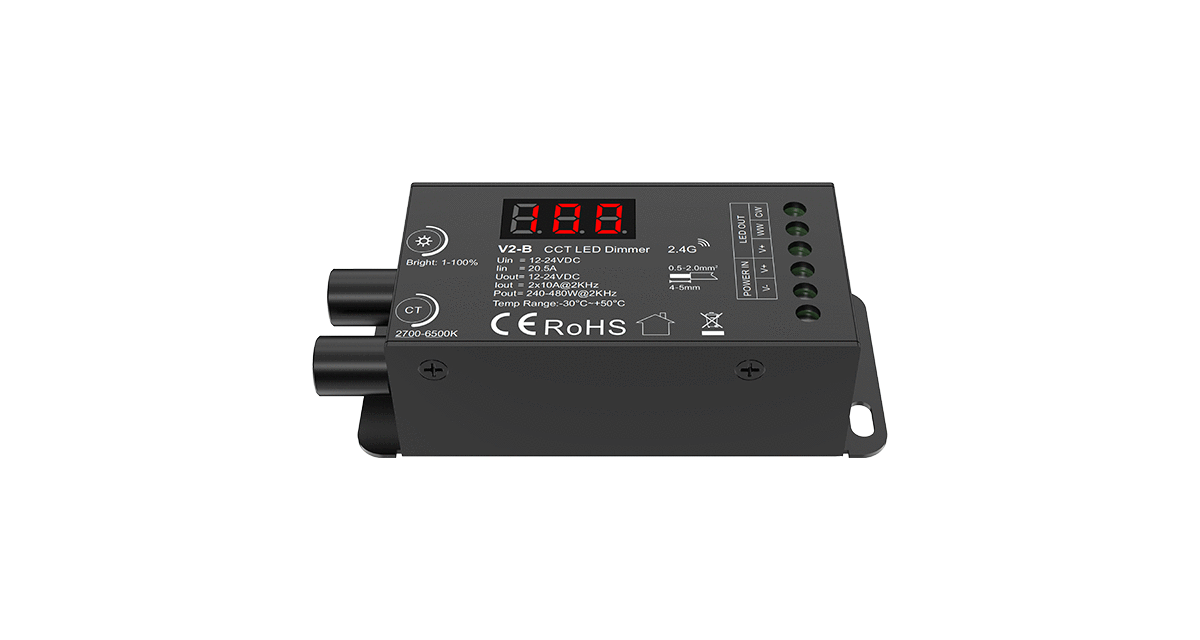 V2-B LED Controller | 2CH 10A 12–24V Constant Voltage Receiver