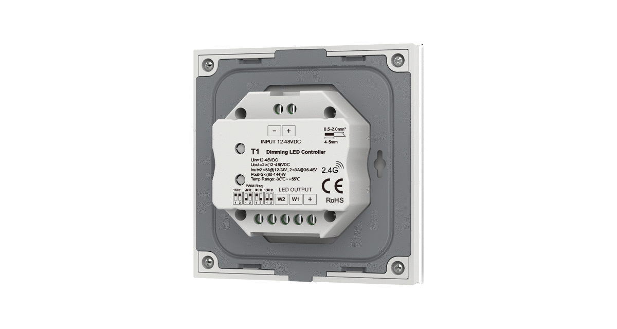 T1 Touch Panel LED Controller | 2-CH 5A 12–48V CV Dimmer