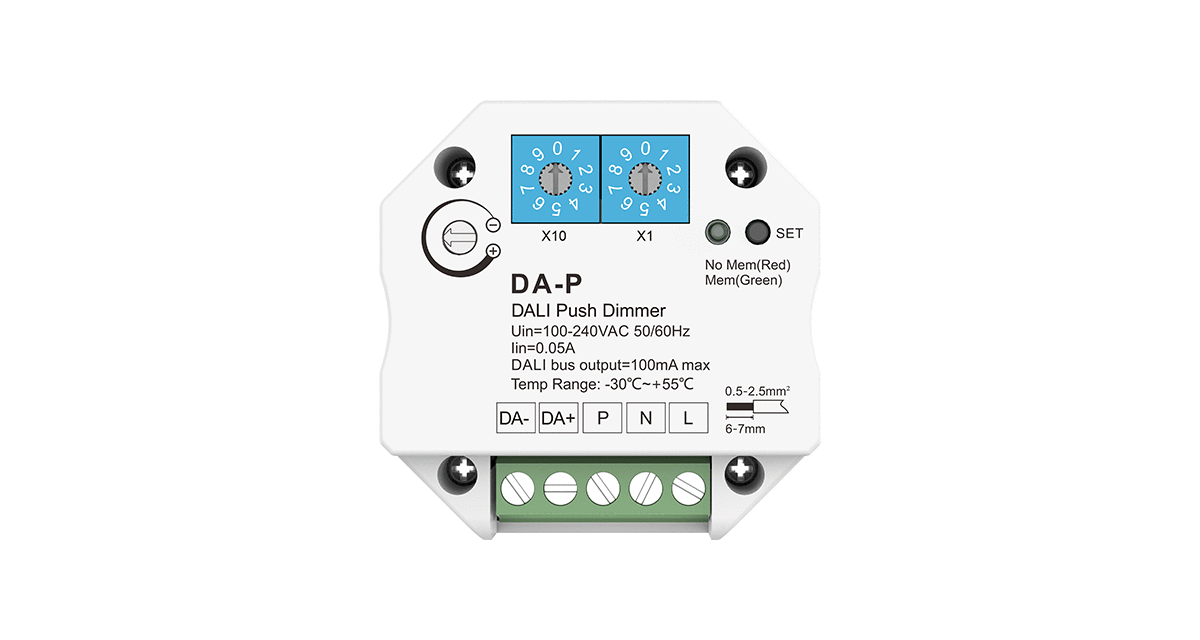 DA-P DALI Push Dimmer | 100–240V Inline Push Controller