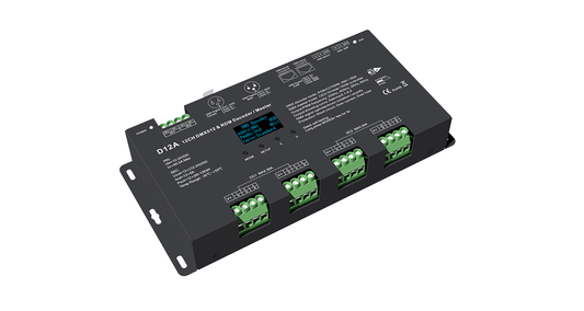 D12A 12CH*5A 12-24VDC CV OLED DMX Decoder