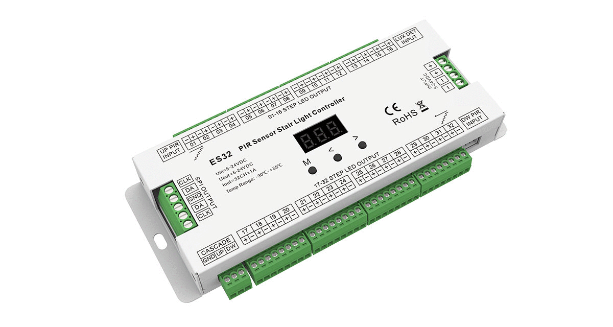 ES32 Stair Light Controller | 32CH 1A PIR Sensor 5–24V LED Driver