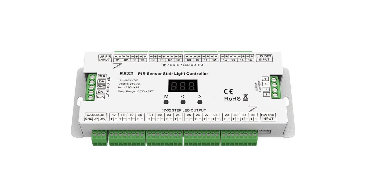 ES32 Stair Light Controller | 32CH 1A PIR Sensor 5–24V LED Driver
