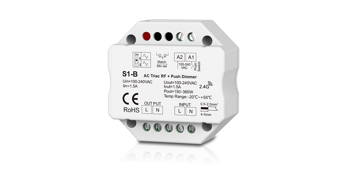 S1-B 1CH*1.5A RF+Push AC Phase-cut Dimmer