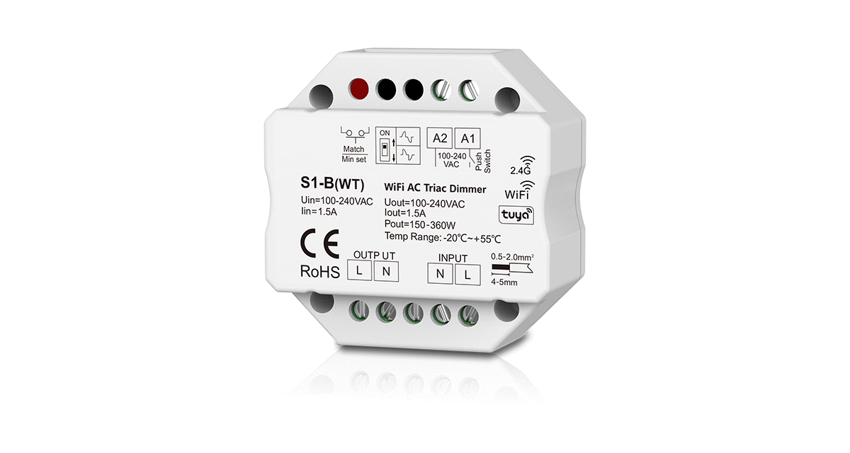 S1-B (WT) 1CH*1.5A WiFi-RF+Push AC Phase-cut Dimmer