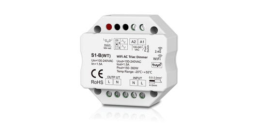 S1-B (WT) 1CH*1.5A WiFi-RF+Push AC Phase-cut Dimmer