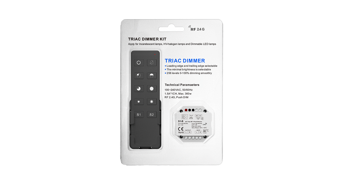 S1-B + R1 AC Triac Dimmer Set | RF Single-Zone LED Dimming Kit