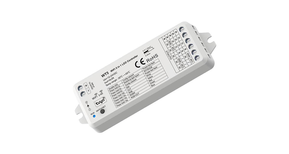 WT5 5CH*3A 12-24V WiFi & RF 5 in 1 CV Controller (Tuya App)