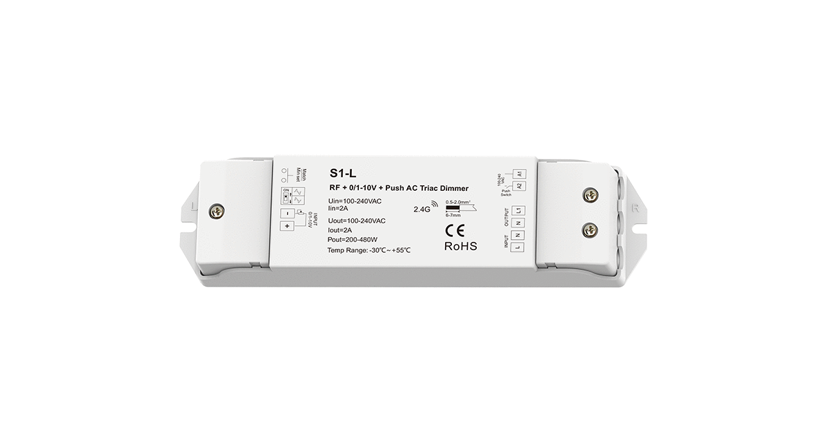 S1-L 1CH*2A RF+0/1-10V Push AC Phase-cut Dimmer