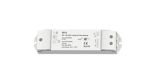 S1-L 1CH*2A RF+0/1-10V Push AC Phase-cut Dimmer