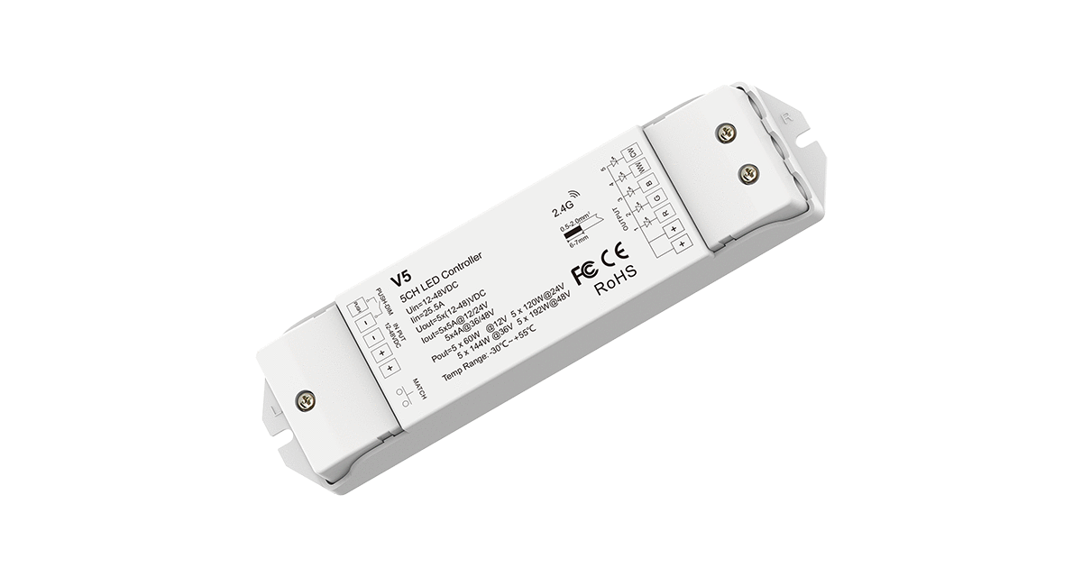 V5 LED Controller | 5CH 5A 12–48V Push-Dim Constant Voltage