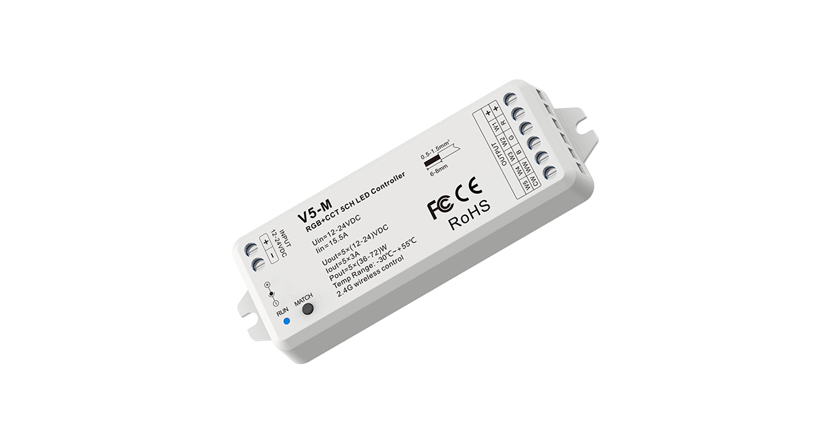 V5-M 5CH LED Controller | 12-24VDC 3A ×5 CV RF Receiver