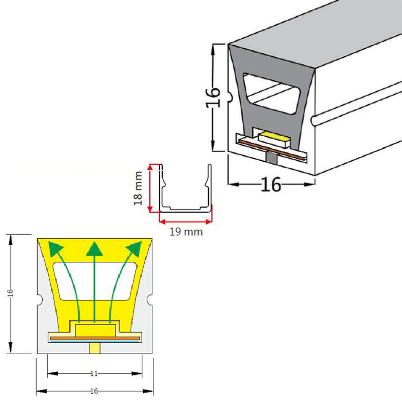 Outdoor LED Flex Neon in Silicone Channel (16×16 mm) – Top Emitting
